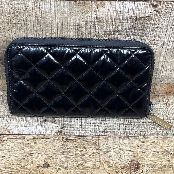 Rare Tory Burch Alice Quilted Black Nylon Continental Wallet Zip Around - Picture 4 of 10